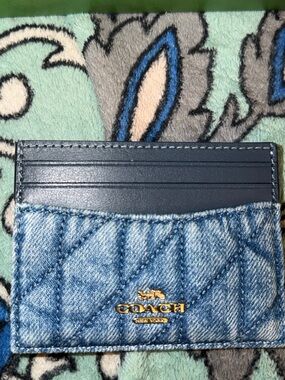 Coach Blue Denim Quilted Card Case with Gold Hardware *nwt